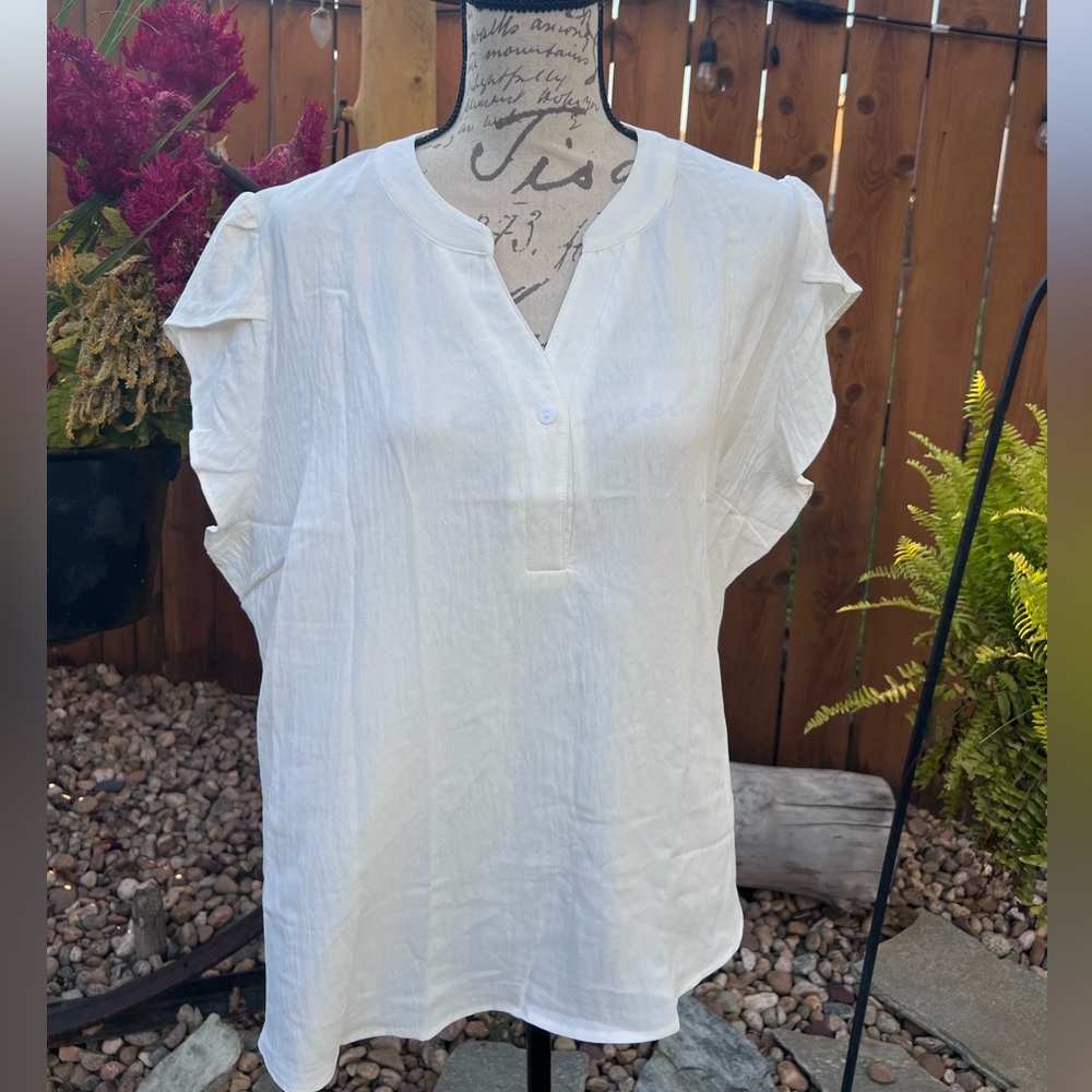 White Ruffle Sleeve Women's Top